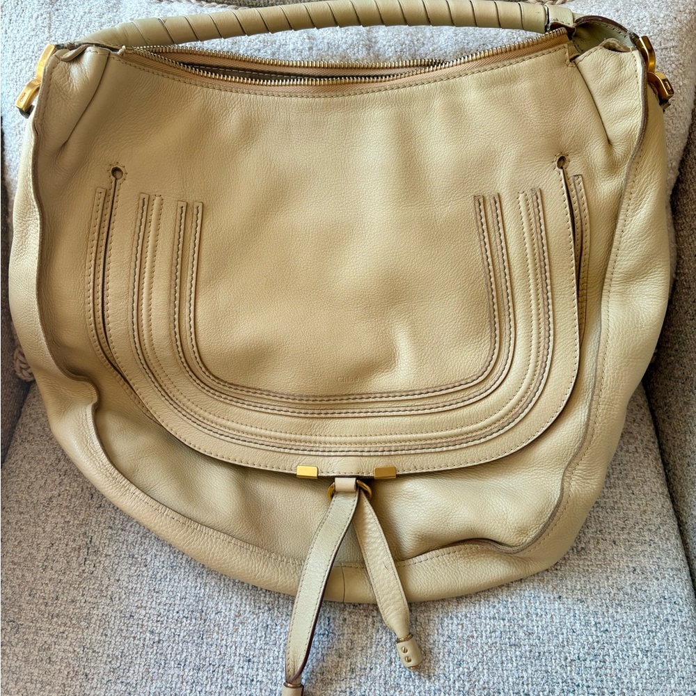 Chloe Taupe/Cream Leather Hobo Bag with Gold Hardware